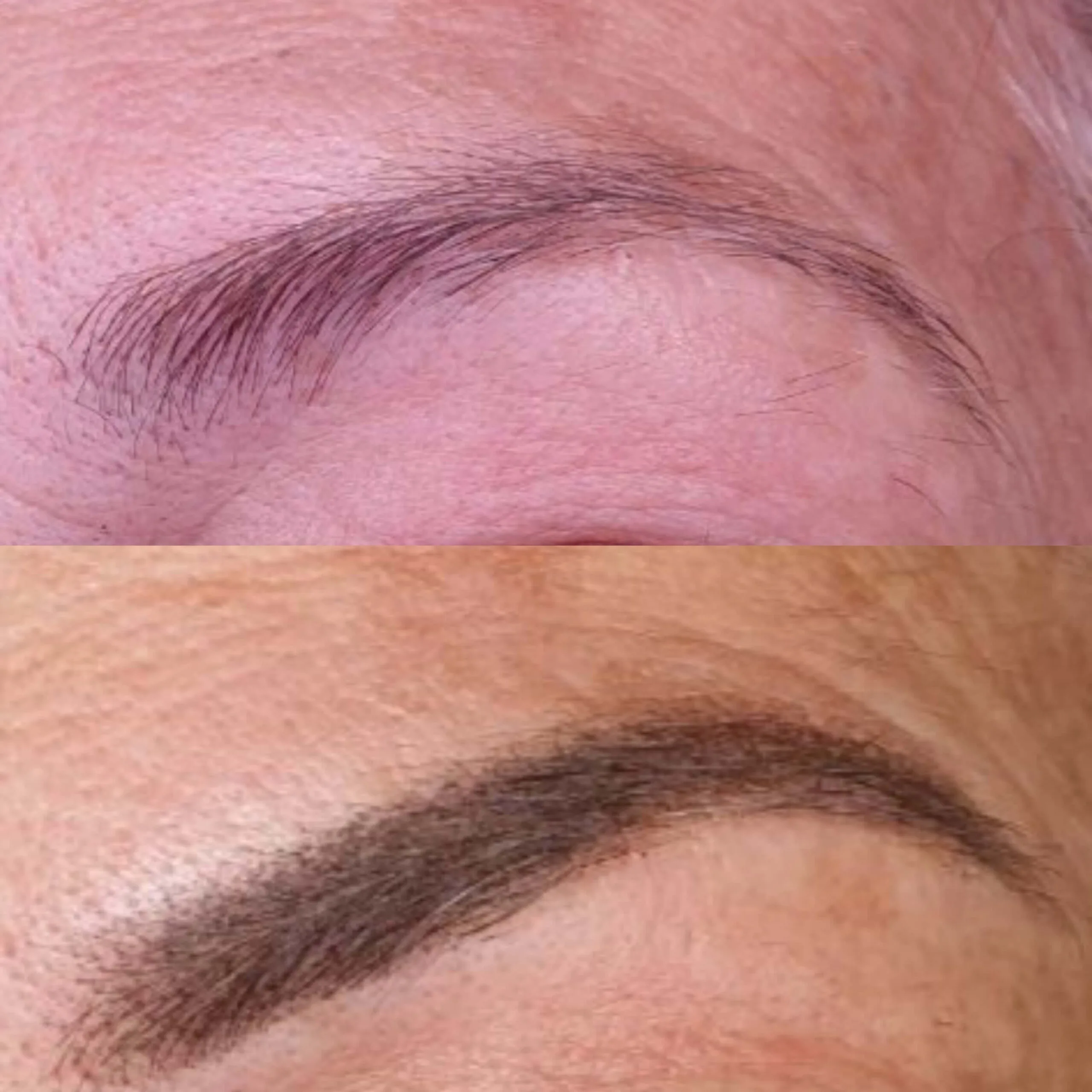 Micropigmentación Cejas Efecto Polvo - Definición y Elegancia 1 Rocío Martín Micropigmentación Estética - Primer plano de una ceja con efecto polvo, mostrando un sombreado suave y difuminado que imita el aspecto del maquillaje en polvo. La ceja tiene una forma definida y un color marrón oscuro que se mezcla gradualmente hacia el inicio. Se observa también parte de un ojo con iris marrón, evidenciando el resultado natural de la micropigmentación de cejas.