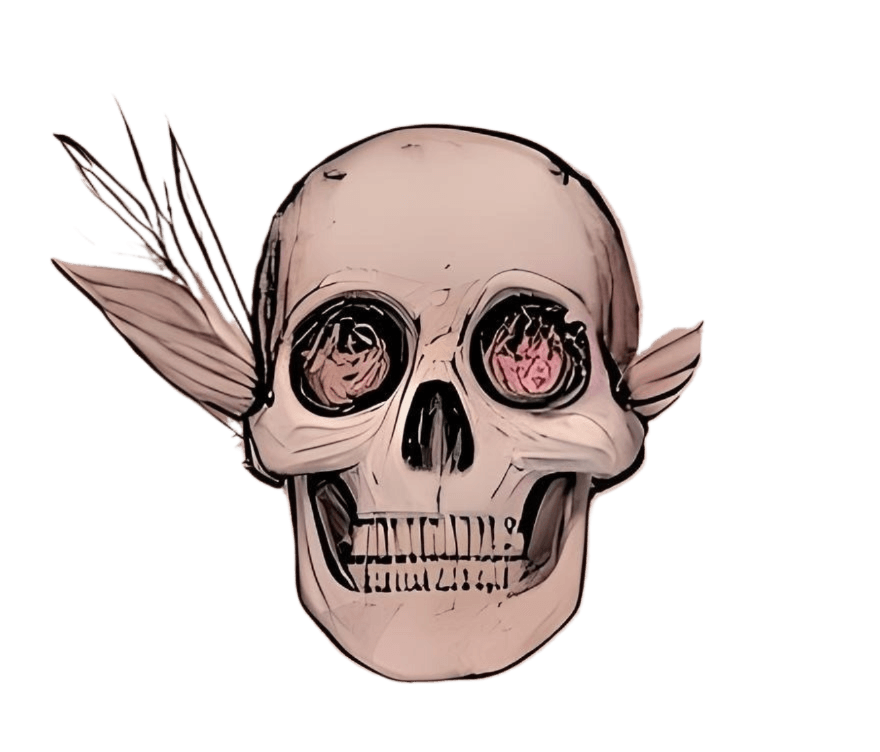 Rocío Martín - Experta en Micropigmentación en Madrid 8 Calavera decorativa con ojos de rosas y detalles de hojas en tonos rosados, utilizada en el diseño web de Rocío Martín Micropigmentación y Estética