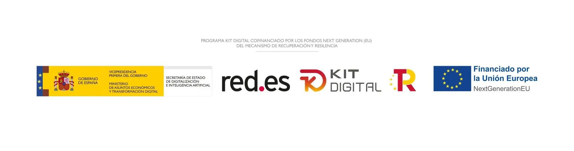 Logos oficiales del Programa Kit Digital cofinanciado por la Unión Europea, Gobierno de España, Red.es y fondos NextGenerationEU